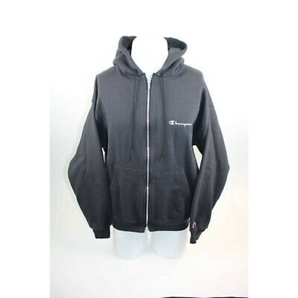 Champion Mens Hoodie Sweatshirt Black Pockets Drawstring Long Sleeve Vintage L